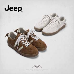 jeep棕色登山鞋女2026新款复古百搭平底运动鞋轻便软底不累脚板鞋