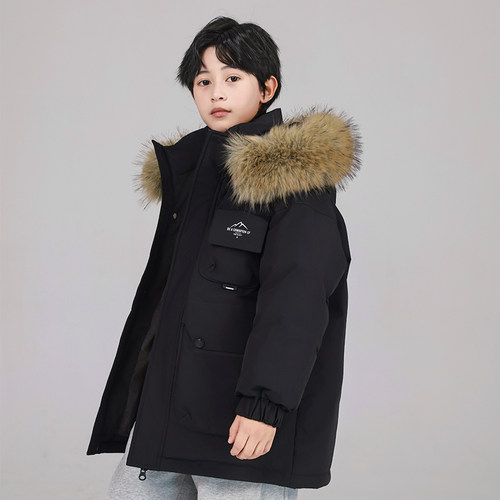 儿童羽绒服男童中长款白鸭绒90