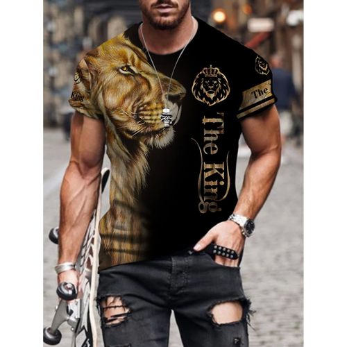 Lion pattern 3D printed T-shirt for men狮子图案3d印花T恤男士