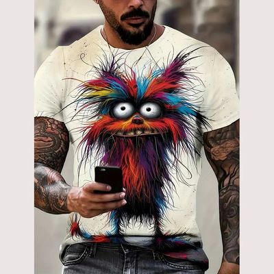 Funny animal 3D printed loose T-shirt搞怪动物3d印花宽松T恤男