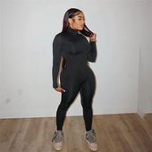 high 高腰裤 necked waisted Sexy 高领修身 slim jumpsuit 女