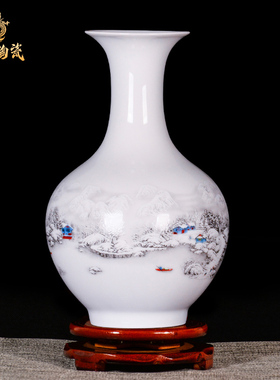 景德镇陶瓷器粉彩陶瓷花瓶插花新中式家居电视柜客厅装饰工艺摆件