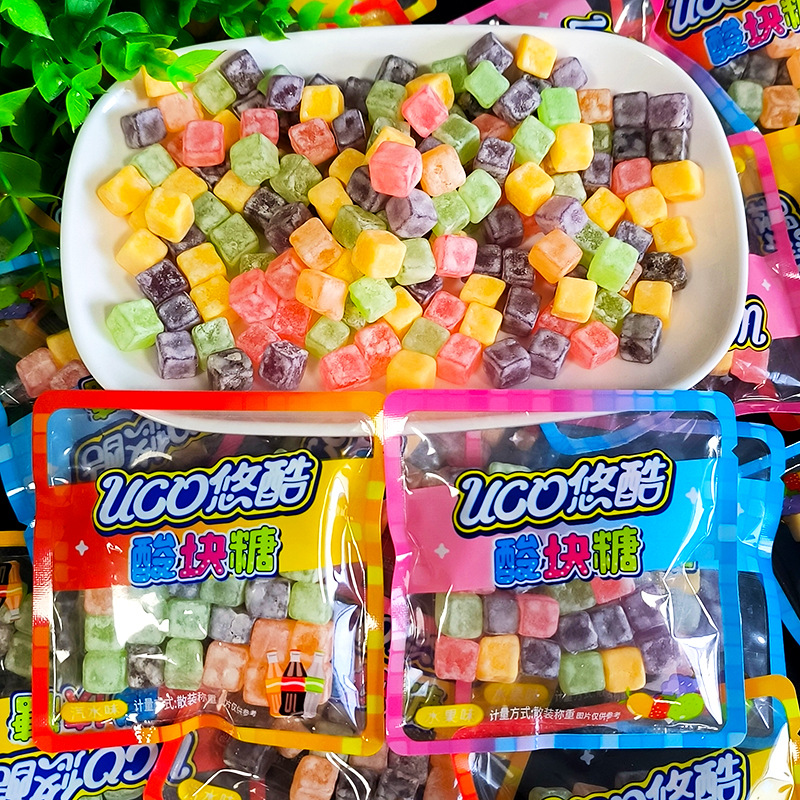 悠酷酸块糖mini绳水果味混合糖长条橡皮糖酸甜儿童休闲小零食散装