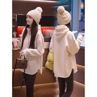 小个子韩版连帽加绒加厚中长款卫衣外套女休闲宽松时尚打底衫上衣