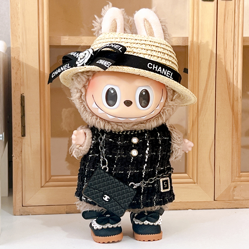 17cm拉布布娃衣小香风系列挂件马卡龙Labubu衣服套装坐姿衣服换装