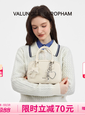 Valuncica/华伦西亚贝塔小方包新款保龄球包牛皮斜挎波士顿包包女