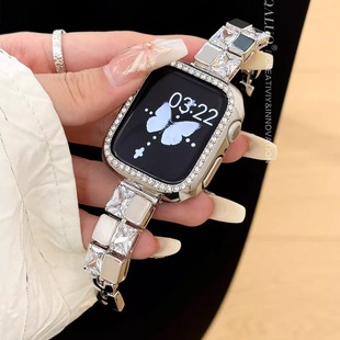 S10表带iwatch9苹果手表se876543代41 watchS11 45mm高级清冷感小众 小冰块金属表带适用apple QALUO春夏新款