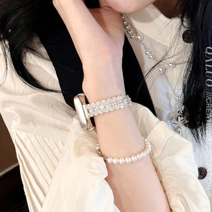 QALUO新款鸽子蛋锆石表带适用apple watchS11/S10代表带iwatch9苹果手表se87654代金属表带41/45mm高级感女生