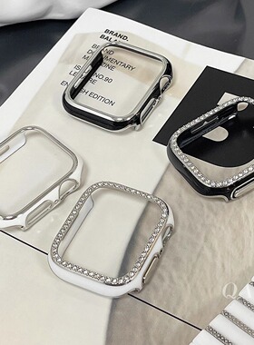 QALUO新款拼色闪钻壳保护壳适用apple watchS11/S10代iwatch9苹果手表se/8/7/6/5硬壳套41/42/46mm男女Ultra