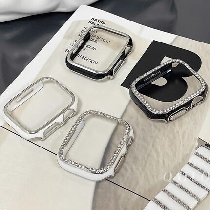 QALUO新款拼色闪钻壳保护壳适用apple watchS11/S10代iwatch9苹果手表se/8/7/6/5硬壳套41/42/46mm男女Ultra