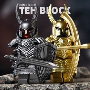 第三方黑暗之魂中古风黑骑士银武士兵军事积木小人仔拼装 玩具手办