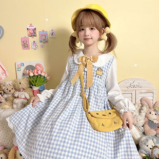 【To Alice】 小黄鸡学园格子拼接娃娃长袖连衣裙