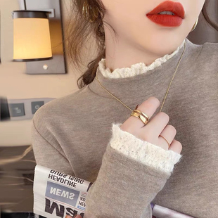 清仓捡漏亏本特价处理~蕾丝半高领德绒打底衫女秋冬内搭洋气上衣2