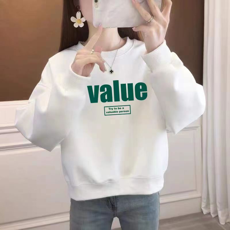 100%纯棉白色短款卫衣2024韩版新款小个子宽松女装圆领春秋上衣服