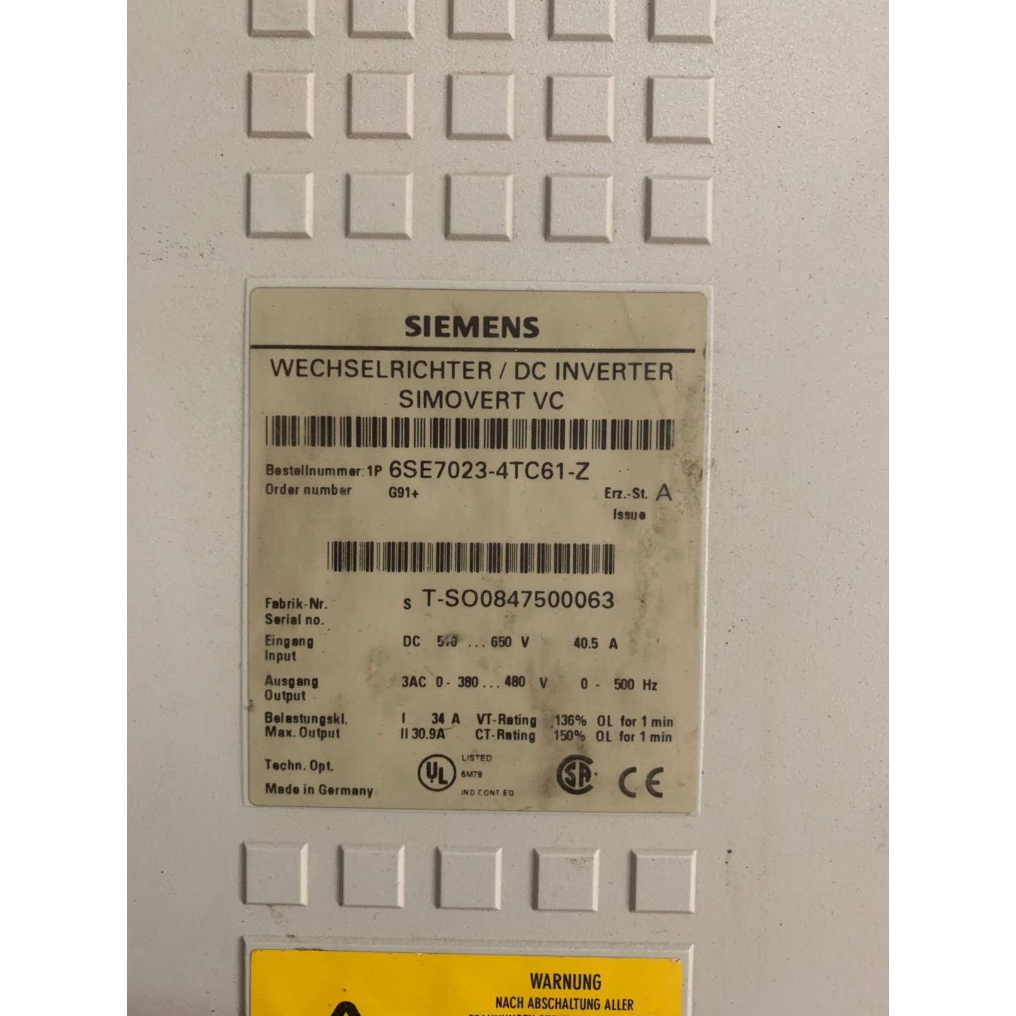 交流变频调速器：6SE7023-4TC61-Z。