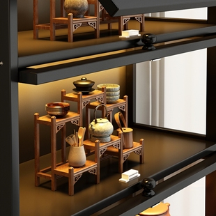 博古架小型迷你茶杯架实木茶室氛围布置桌上展示架文玩陈列收纳层