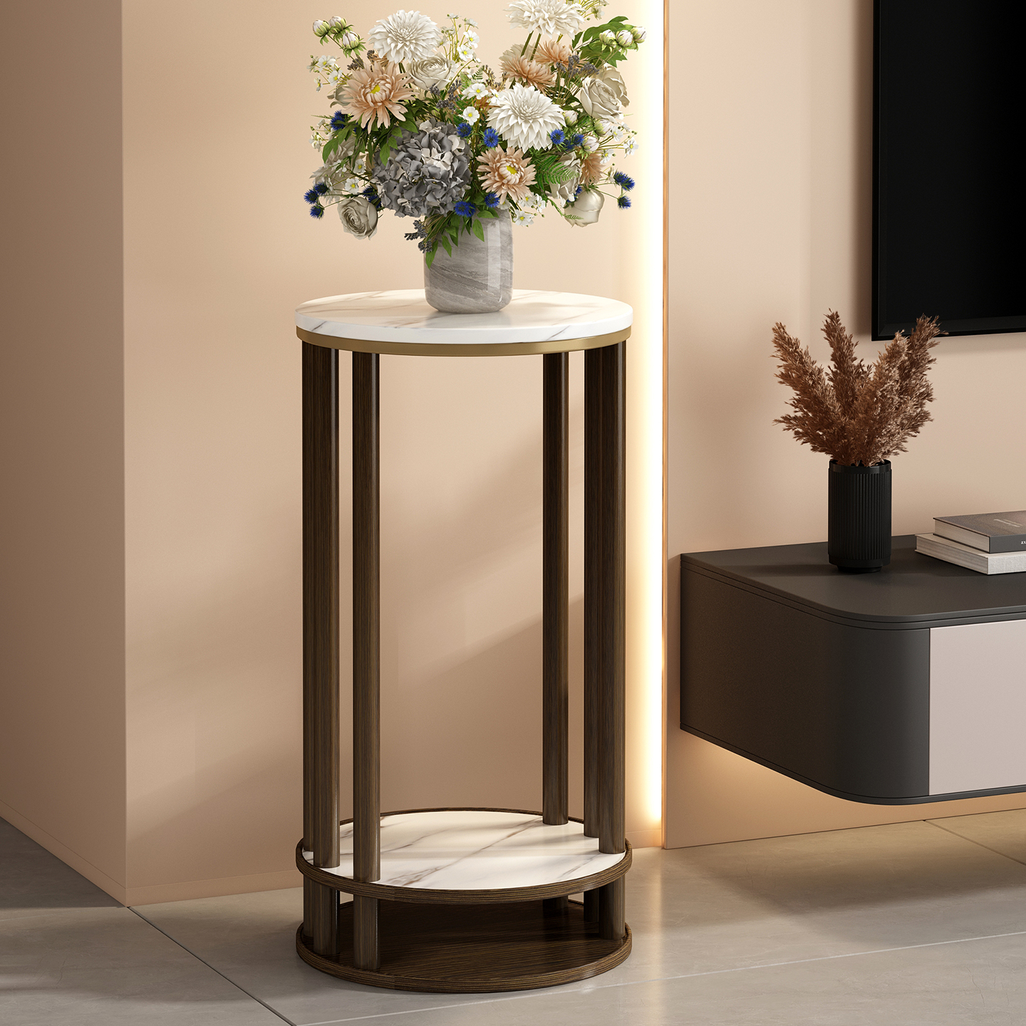 花架子客厅落地式置物架阳台氛围布置实木花盆架轻奢高级感花台几