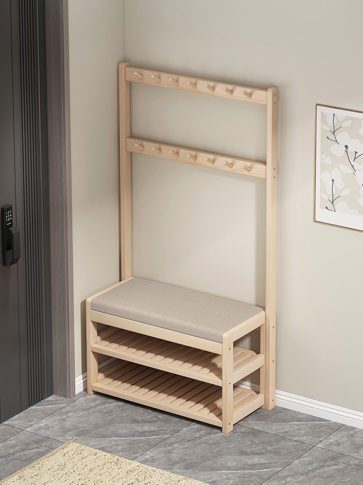 采购产品实木衣架，门换鞋凳，衣架，集成壁挂式家庭客厅门口鞋柜