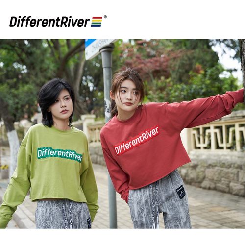 DifferentRiver短款发泡印长袖T