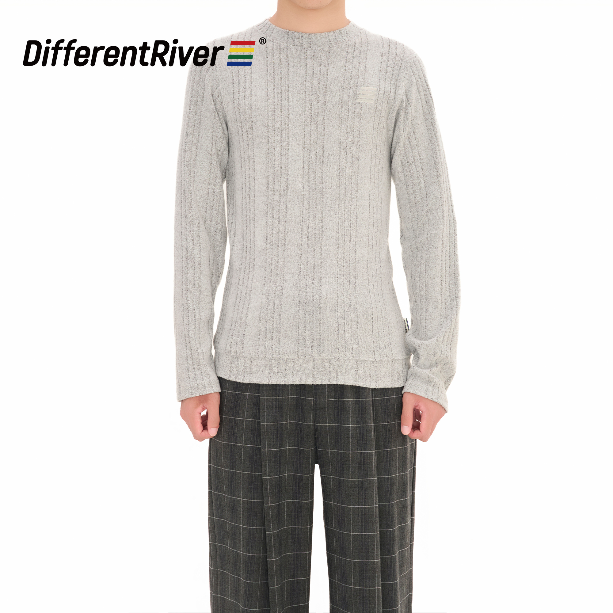 DifferentRiver2024秋冬男女同款美式复古坑条修身针织打底衫