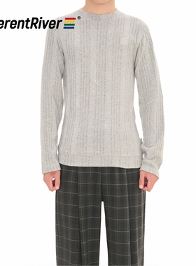 DifferentRiver2024秋冬男女同款美式复古坑条修身针织打底衫