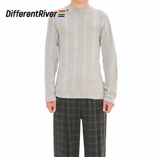 DifferentRiver2024秋冬男女同款美式复古坑条修身针织打底衫