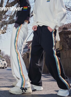 DifferentRiver秋冬款织带撞色街头休闲宽松裤子卫裤长裤休闲裤
