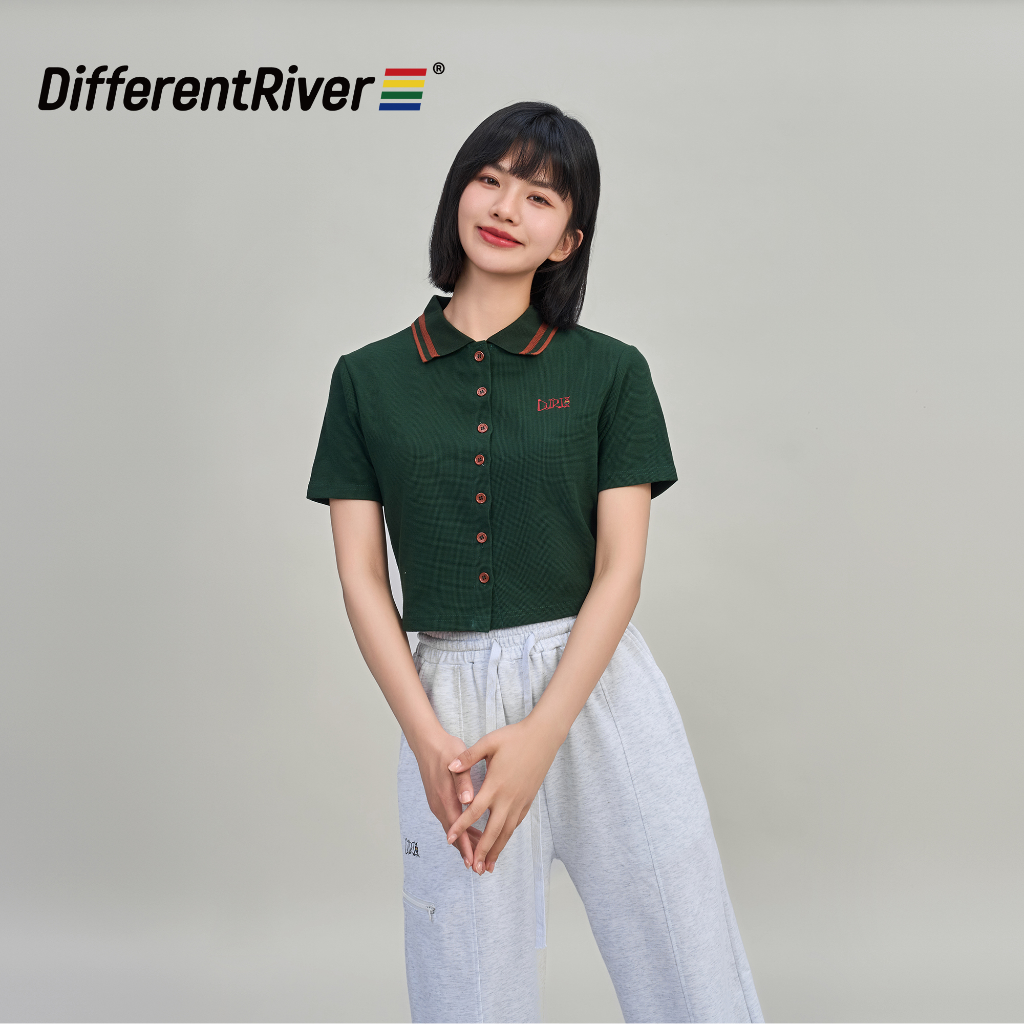 DifferentRiver2024春夏女款时尚时尚翻领POLO衫短款T恤