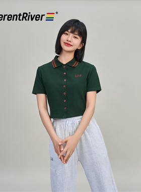 DifferentRiver2024春夏女款时尚时尚翻领POLO衫短款T恤