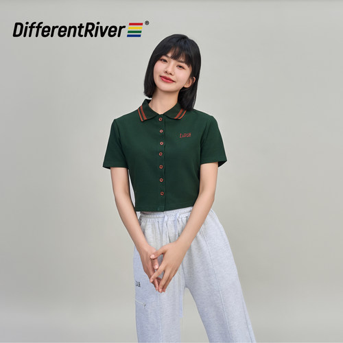 DifferentRiver2024春夏女款时尚时尚翻领POLO衫短款T恤