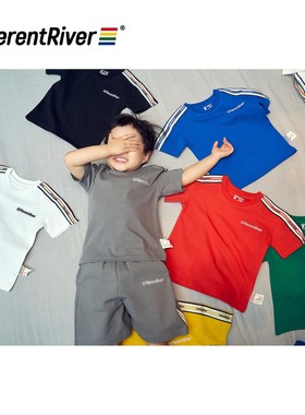 DifferentRiver2023夏季新款短袖短裤与川纯棉儿童织带休闲亲子装