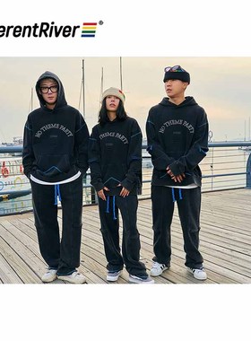 DifferentRiver秋冬水洗复古做旧男女同款休闲简约运动拉链套装