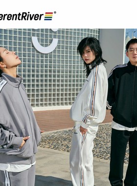 DifferentRiver2023春季简约男女情侣织带立领拉链开衫运动外套