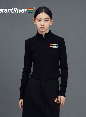 DifferentRiver2023秋冬上衣女薄款修身显瘦长袖双拉链开衫外套