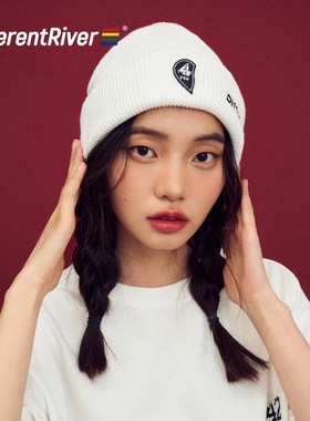 DifferentRiver2023秋冬季男女同款皮质刺绣防寒保暖百搭针织帽