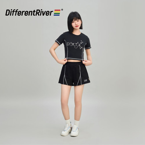 DifferentRiver2024春夏女款美式复古辑线女士休闲短裤
