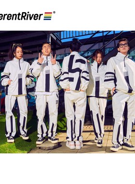 DifferentRiver秋冬黑白拼接设计师机车风户外运动冲锋衣防风套装