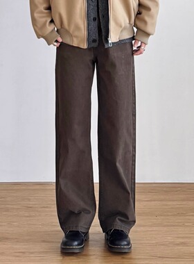 SIIIEND氛围感复古宽松直筒松紧休闲裤男长裤显高高腰水洗裤子