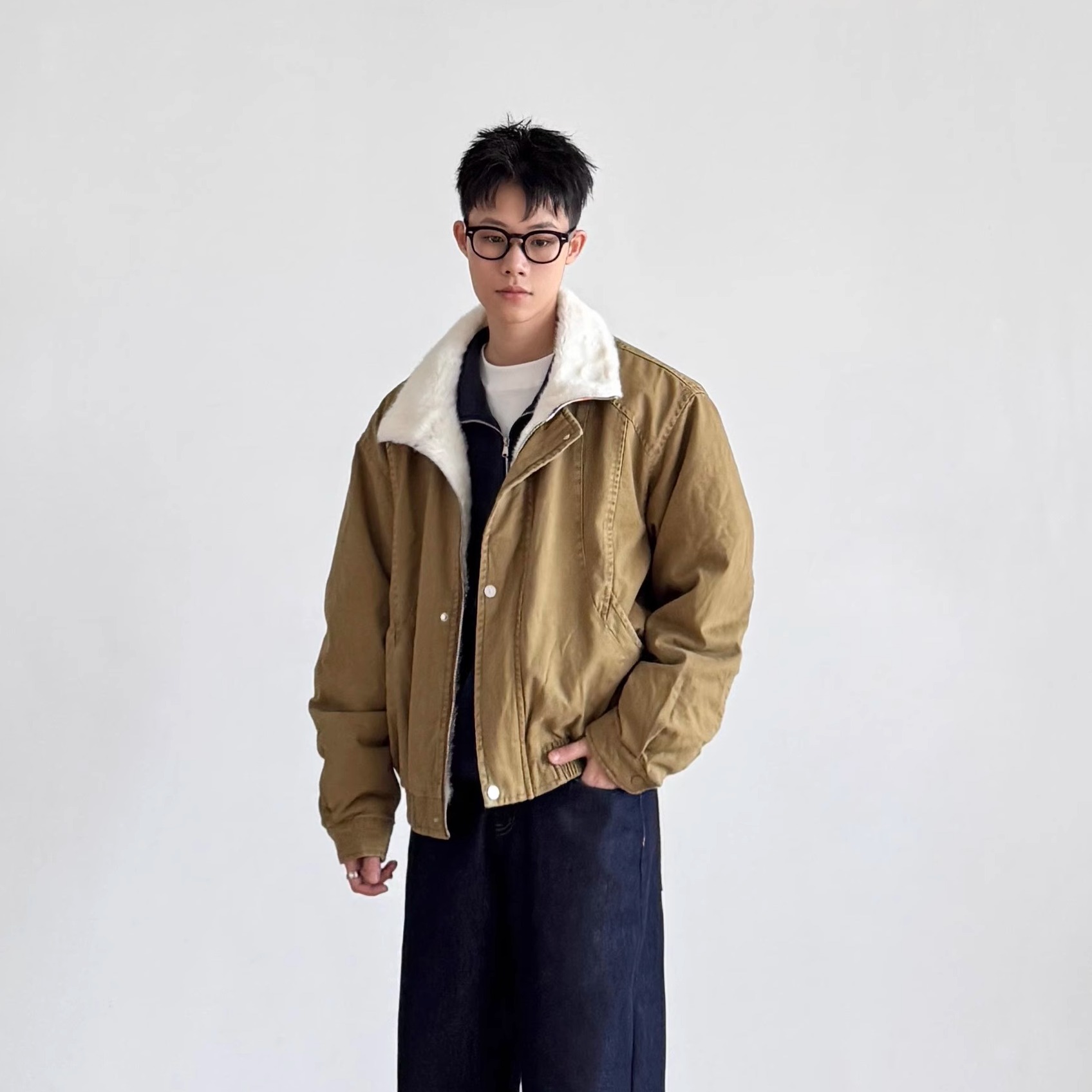 日系复古立领解构拉链棉服