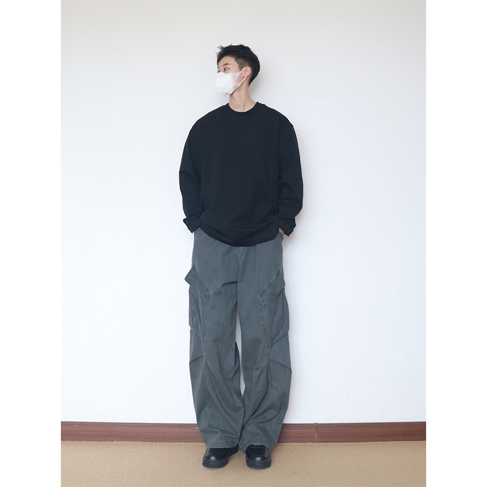 siiiend纯色休闲基础款简约套头宽松圆领卫衣春秋重磅上衣男百搭