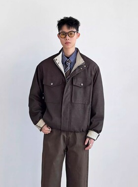 SIIIEND老钱Clean复古立领工装夹克男春秋哈灵顿短款痞帅外套