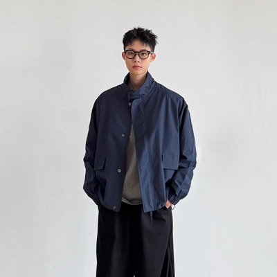 日系复古立领短外套男