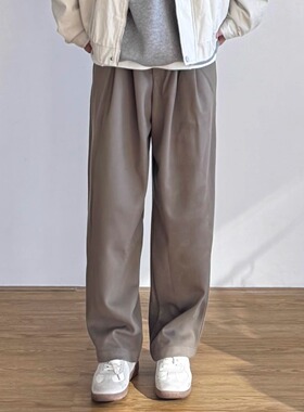 SIIIEND极简风老钱高级男士休闲裤宽松直筒百搭长裤毛呢松紧阔裤