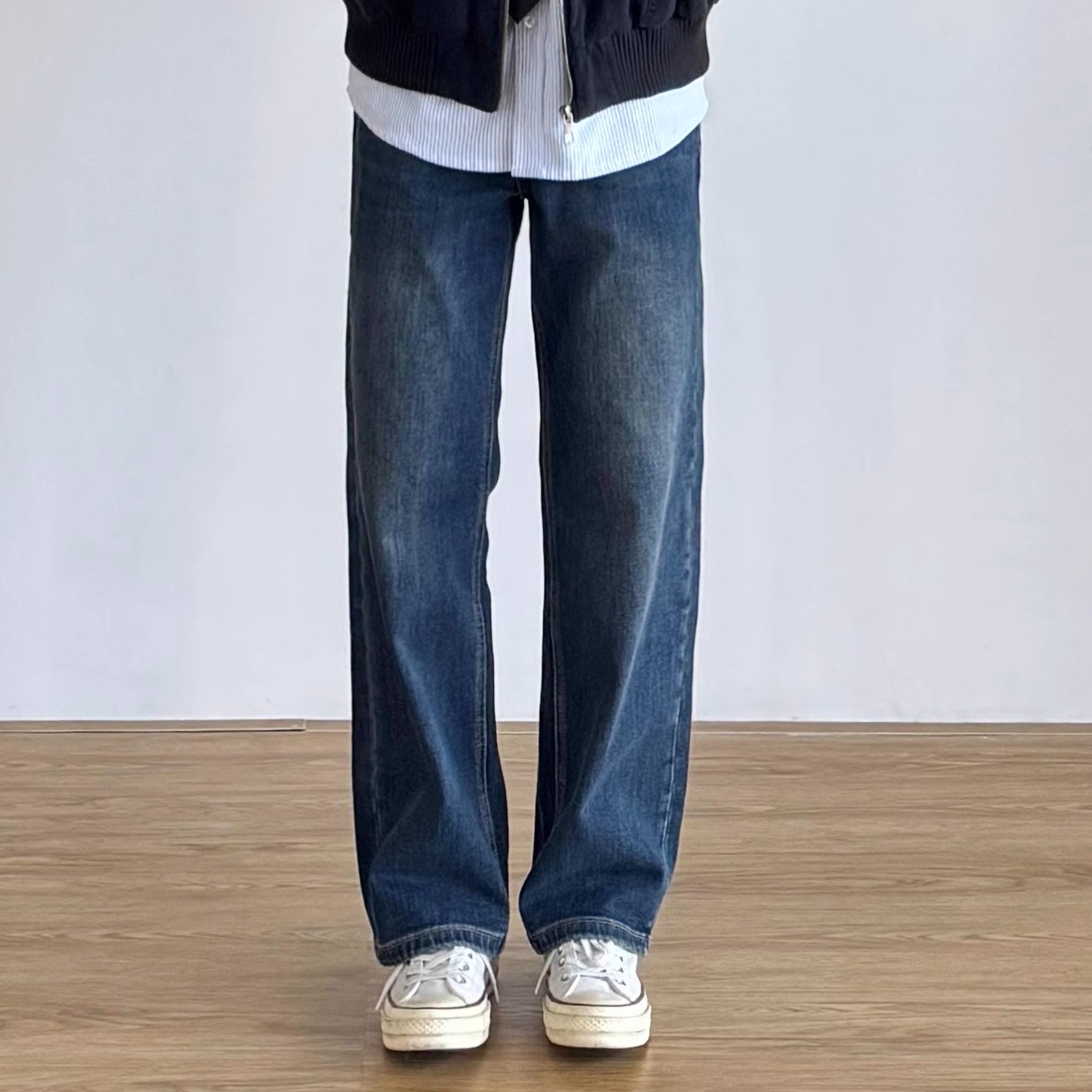 美式肌理感水洗竹节纹牛仔裤男