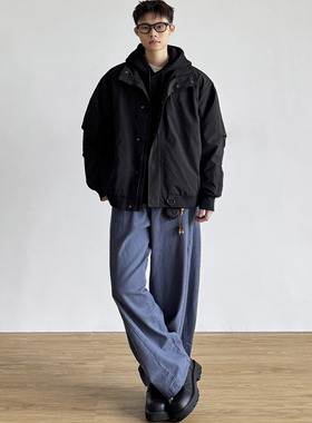 SIIIEND美式复古立领短款重磅夹克男秋季宽松休闲百搭翻领外套