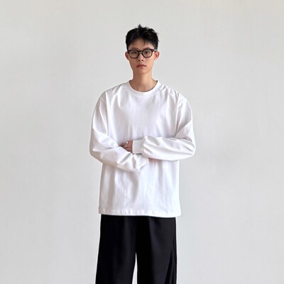 320克日系复古长袖T恤男