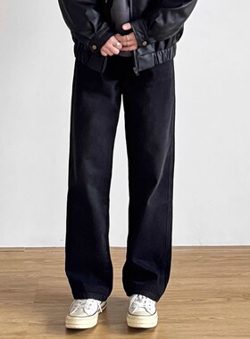 SIIIEND复古春秋美式直筒牛仔裤男宽松高腰无弹休闲百搭长裤黑色