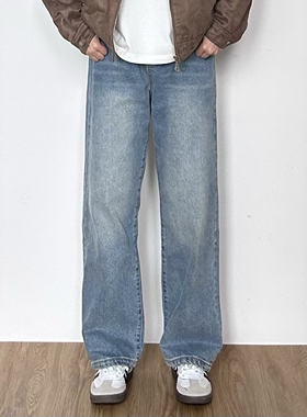 SIIIEND美式复古水洗阔腿牛仔裤男秋季新款宽松显瘦直筒拖地裤