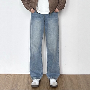 宽松显瘦直筒拖地裤 SIIIEND美式 新款 男秋季 复古水洗阔腿牛仔裤