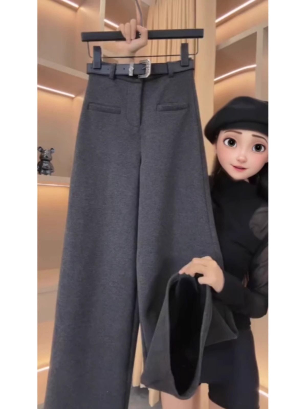 加绒毛呢裤子女冬季新款休闲小个子宽松显瘦时尚西装窄版阔腿裤